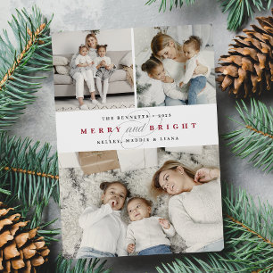 Simply Merry Cranberry 3 Photo Holiday Card