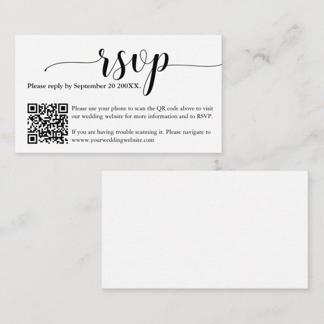 Simply Minimal Wedding RSVP Website QR Code Card (Front/Back)