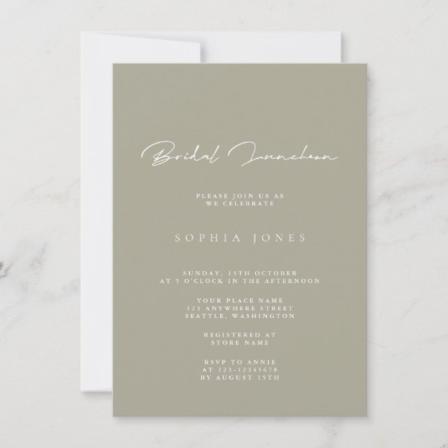 Simply Minimalist Bridal Luncheon Invitation (Front)