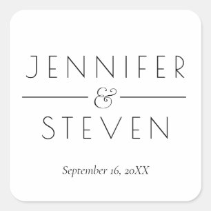 Simply Modern Black & White Elegant Favours Square Sticker