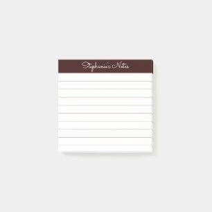 Simply Modern Chocolate Brown Personalized Lined Post-it Notes