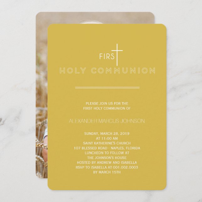 Simply Modern First Holy Communion Photo Religious Invitation (Front/Back)
