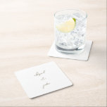 Simply Modern Gold Script Names Wedding  Square Paper Coaster<br><div class="desc">White background.  Custom couple names.  Simple.  Modern Gold Script.    Wedding.</div>