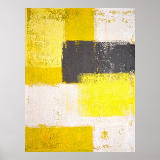 'Simply Modern' Grey and Yellow Abstract Art Poster (Front)