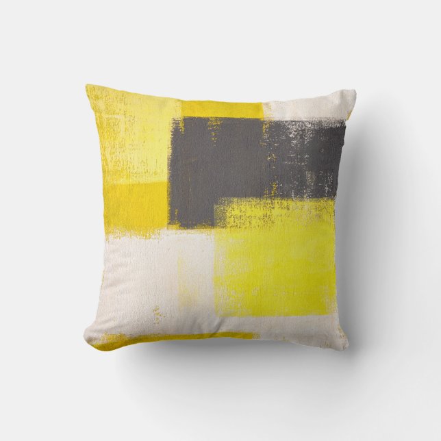 'Simply Modern' Grey and Yellow Abstract Pillow (Front)