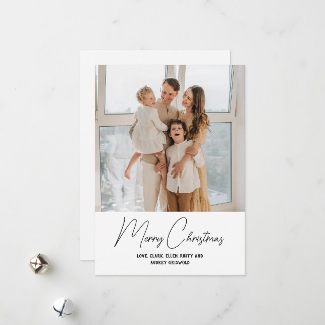 Simply Modern Merry Christmas Script Vertical Holiday Card (Front/Back In Situ)