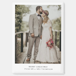 Simply Modern Merry Christmas   Wedding Photo Card Magnet