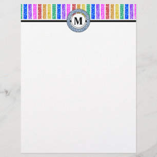 Simply Modern Rainbow Coloured Stripe Monogram Custom Letterhead