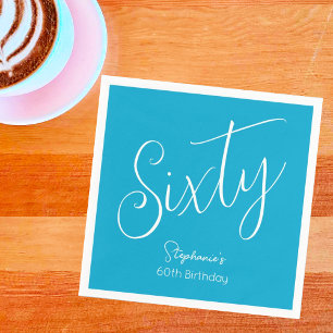 Simply Modern Script Aqua Blue 60th Birthday Party Napkin