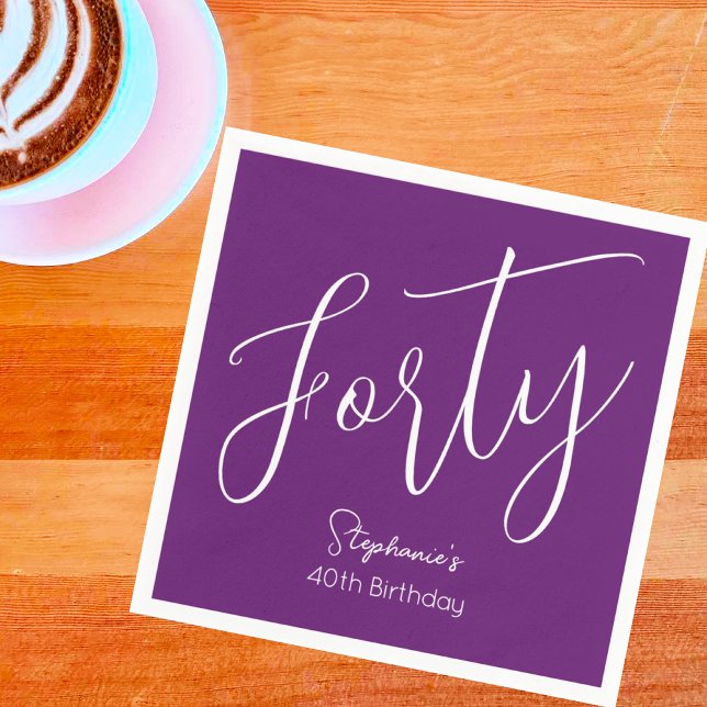 Simply Modern Script Autumn Purple 40th Birthday Napkin (Creator Uploaded)