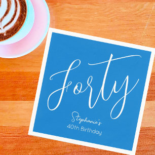 Simply Modern Script Blue 40th Birthday Party Napkin