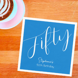 Simply Modern Script Blue 50th Birthday Napkin