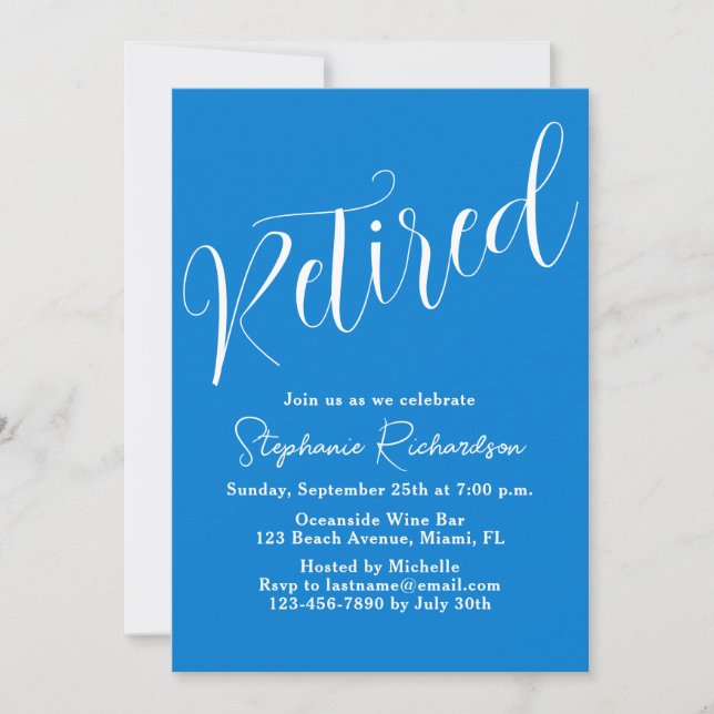 Simply Modern Script Blue Retirement Invitation (Front)