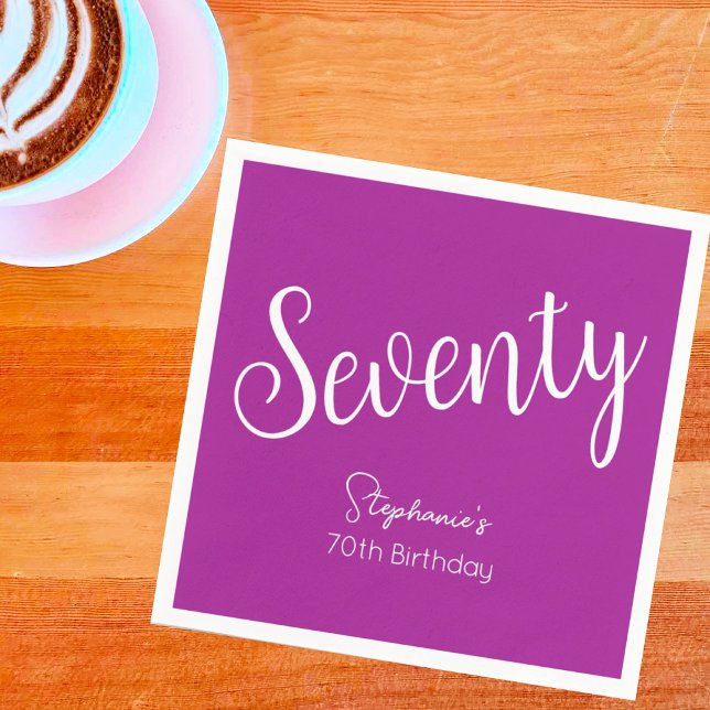 Simply Modern Script Dark Pink 70th Birthday Napkin (Creator Uploaded)