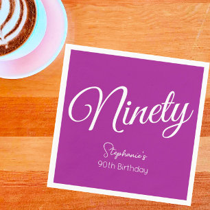 Simply Modern Script Dark Pink 90th Birthday Napkin