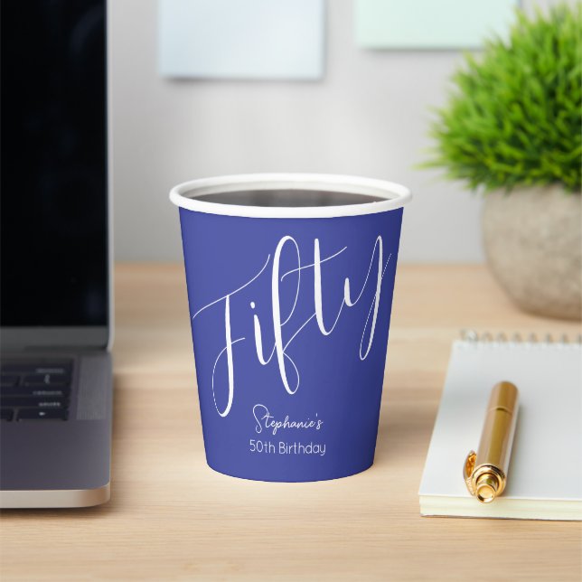 Simply Modern Script Lavender 50th Birthday Paper Cups (Insitu)