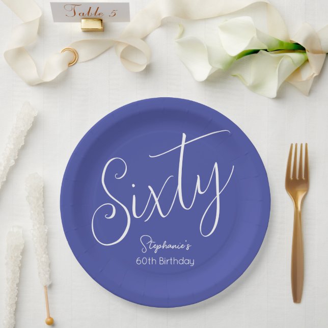 Simply Modern Script Lavender Purple 60th Birthday Paper Plate (Wedding)