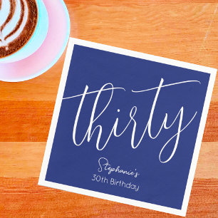 Simply Modern Script Navy Blue 30th Birthday Party Napkin