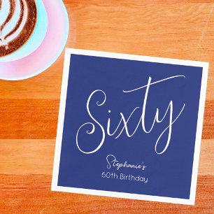 Simply Modern Script Navy Blue 60th Birthday Napkin