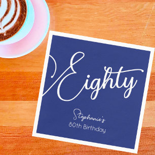 Simply Modern Script Navy Blue 80th Birthday Party Napkin