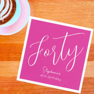 Simply Modern Script Pink 40th Birthday Party Napkin