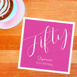 Simply Modern Script Pink 50th Birthday Napkin