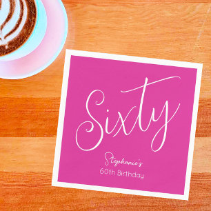 Simply Modern Script Pink 60th Birthday Party Napkin