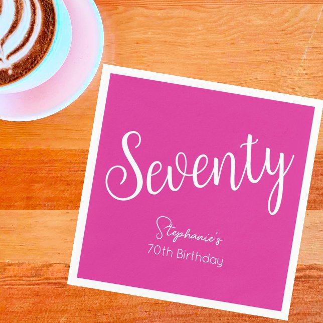 Simply Modern Script Pink 70th Birthday Napkin (Creator Uploaded)