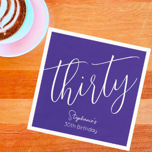 Simply Modern Script Purple 30th Birthday Party Napkin