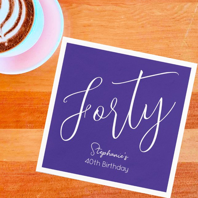 Simply Modern Script Purple 40th Birthday Party Napkin (Creator Uploaded)