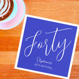 Simply Modern Script Royal Blue 40th Birthday Napkin