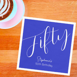 Simply Modern Script Royal Blue 50th Birthday Napkin
