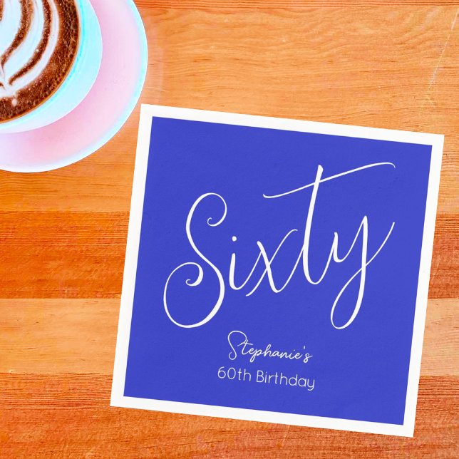 Simply Modern Script Royal Blue 60th Birthday Napkin (Creator Uploaded)