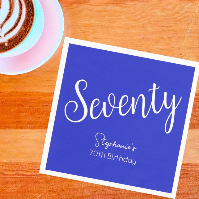 Simply Modern Script Royal Blue 70th Birthday Napkin (Creator Uploaded)