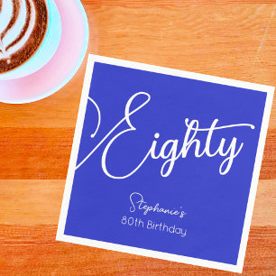 Simply Modern Script Royal Blue 80th Birthday Napkin