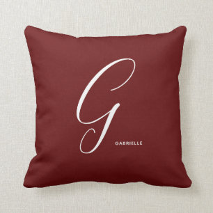 Simply Monogrammed Script Letter G Autumn Red Cushion