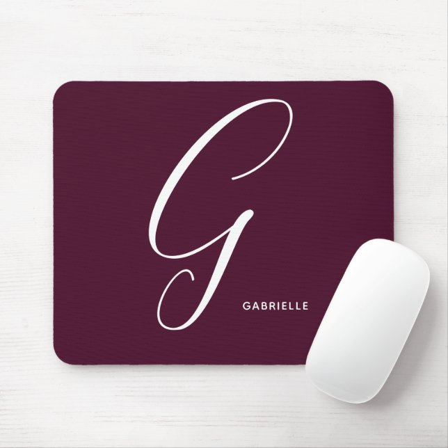 Simply Monogrammed Script Letter G Burgundy Mouse Pad (With Mouse)