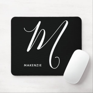 Simply Monogrammed Script Letter M Black & White Mouse Pad