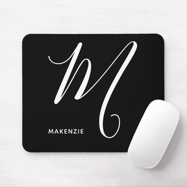 Simply Monogrammed Script Letter M Black & White Mouse Pad (With Mouse)