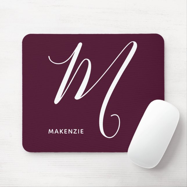 Simply Monogrammed Script Letter M Burgundy Mouse Pad (With Mouse)