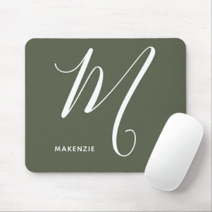 Simply Monogrammed Script Letter M Chive Green Mouse Pad