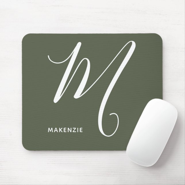 Simply Monogrammed Script Letter M Chive Green Mouse Pad (With Mouse)