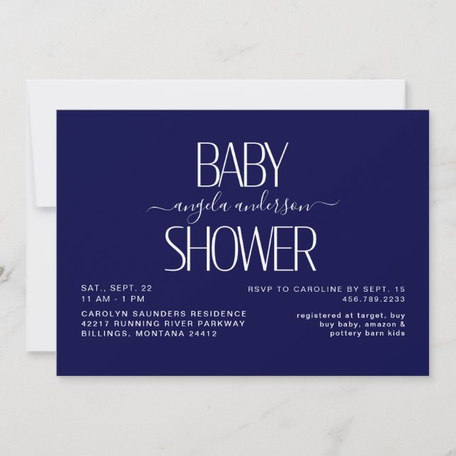 Simply Navy Baby Shower Invitation (Front)