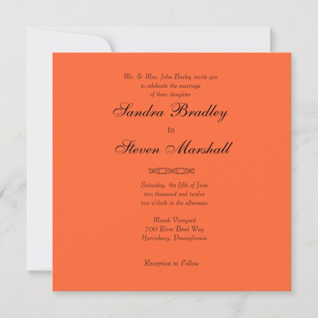 Simply Orange Wedding Invitation (Front)