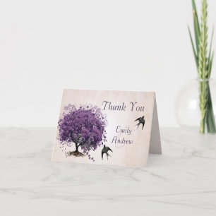 Simply Peachy Purple Heart Tree Wedding Thank You Card