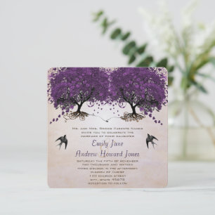 Simply Peachy Purple Vintage Heart Leaf Tree Invitation