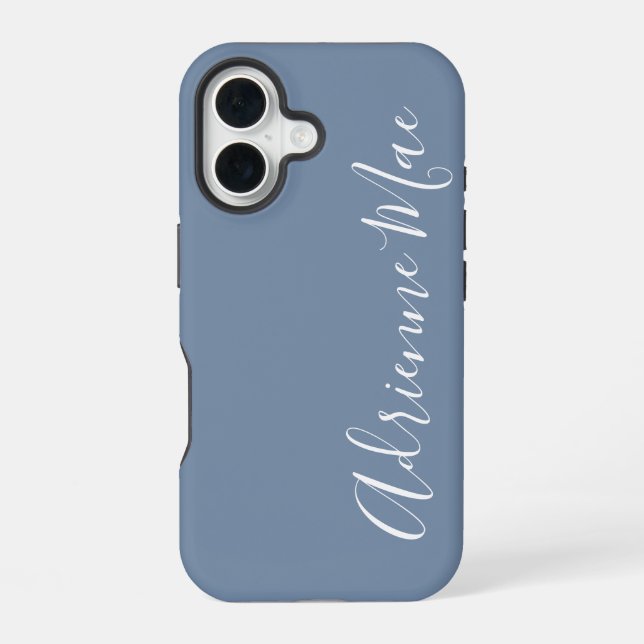Simply Personalised Monogram Name Dusty Blue iPhone 16 Case (Back)