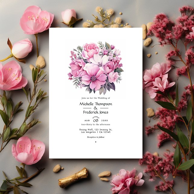 Simply Pink Floral Spring Wedding Invitation (Creator Uploaded)