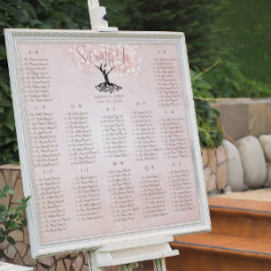 Simply Pink Heart Leaf Tree Love Bird Wedding Poster