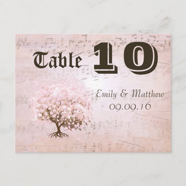 Simply Pink Heart Leaf Tree Table Number Postcard (Front)